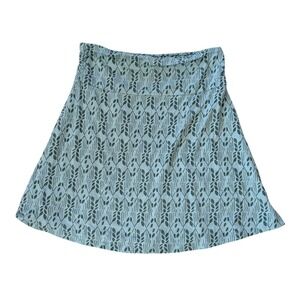 Toad&Co Chaka Skirt Womens Medium Blue Green Leaf Print A-Line Jersey Knit Eco
